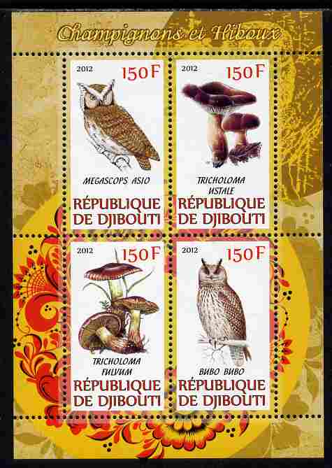 Djibouti 2012 Mushrooms & Owls #2 perf sheetlet containing 4 values unmounted mint