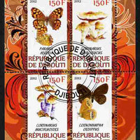 Djibouti 2012 Mushrooms & Butterflies #1 perf sheetlet containing 4 values cto used
