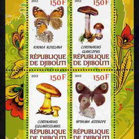 Djibouti 2012 Mushrooms & Butterflies #2 perf sheetlet containing 4 values unmounted mint