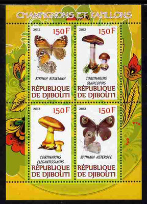 Djibouti 2012 Mushrooms & Butterflies #2 perf sheetlet containing 4 values unmounted mint