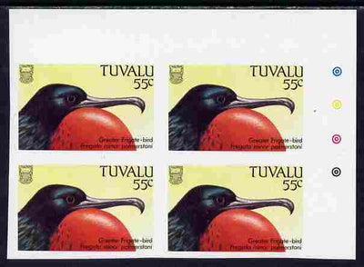 Tuvalu 1988 Greater Frigate Bird 55c imperf corner plate block of 4 unmounted mint, SG 512var