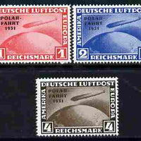 Germany 1931 Zeppelin Polar Flight set of 3 reprints stamped 'Privater Nachdruck' on reverse, unmounted mint as SG 469-71 originals cat £900