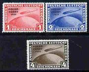 Germany 1931 Zeppelin Polar Flight set of 3 reprints stamped 'Privater Nachdruck' on reverse, unmounted mint as SG 469-71 originals cat £900