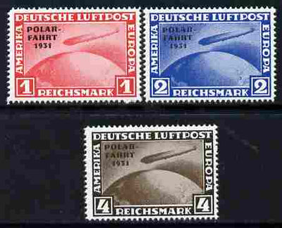 Germany 1931 Zeppelin Polar Flight set of 3 reprints stamped 'Privater Nachdruck' on reverse, unmounted mint as SG 469-71 originals cat £900