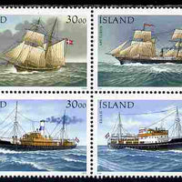 Iceland 1991 Stamp Day - Ships set of 4 in se-tenant block unmounted mint SG 777a