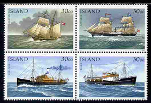 Iceland 1991 Stamp Day - Ships set of 4 in se-tenant block unmounted mint SG 777a