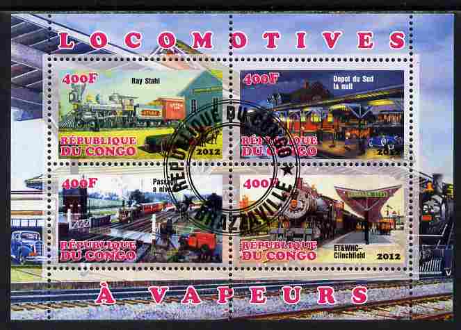 Congo 2012 Steam Locomotives perf sheetlet containing 4 values fine cto used