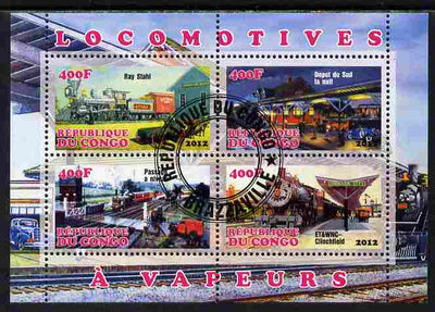 Congo 2012 Steam Locomotives perf sheetlet containing 4 values fine cto used
