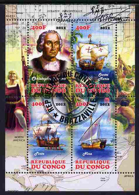 Congo 2012 Christopher Columbus perf sheetlet containing 4 values fine cto used