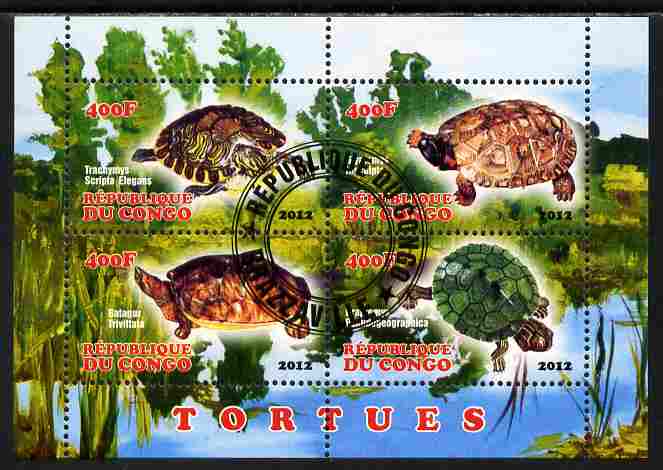 Congo 2012 Turtles perf sheetlet containing 4 values fine cto used