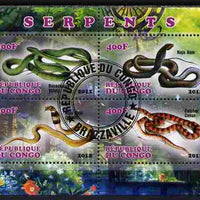 Congo 2012 Snakes perf sheetlet containing 4 values fine cto used