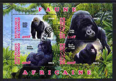 Congo 2012 Gorillas perf sheetlet containing 4 values fine cto used