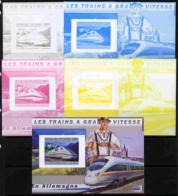 Guinea - Conakry 2011 High Speed Trains of Germany #1 deluxe sheet - the set of 5 imperf progressive proofs comprising the 4 individual colours plus all 4-colour composite, unmounted mint