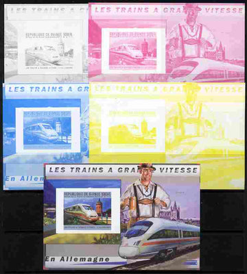 Guinea - Conakry 2011 High Speed Trains of Germany #2 deluxe sheet - the set of 5 imperf progressive proofs comprising the 4 individual colours plus all 4-colour composite, unmounted mint