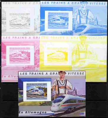 Guinea - Conakry 2011 High Speed Trains of Germany #3 deluxe sheet - the set of 5 imperf progressive proofs comprising the 4 individual colours plus all 4-colour composite, unmounted mint