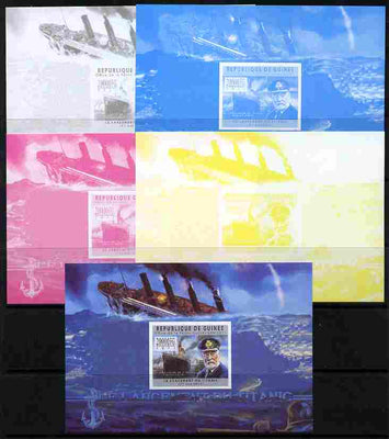 Guinea - Conakry 2011 Sinking of the Titanic #2 deluxe sheet - the set of 5 imperf progressive proofs comprising the 4 individual colours plus all 4-colour composite, unmounted mint