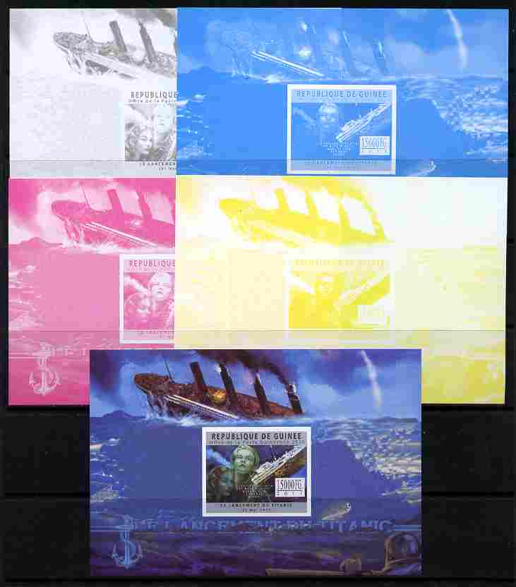Guinea - Conakry 2011 Sinking of the Titanic #3 deluxe sheet - the set of 5 imperf progressive proofs comprising the 4 individual colours plus all 4-colour composite, unmounted mint