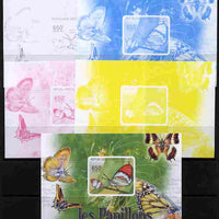 Central African Republic 2011 Butterflies #1 deluxe sheet - the set of 5 imperf progressive proofs comprising the 4 individual colours plus all 4-colour composite, unmounted mint