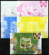 Central African Republic 2011 Butterflies #3 deluxe sheet - the set of 5 imperf progressive proofs comprising the 4 individual colours plus all 4-colour composite, unmounted mint