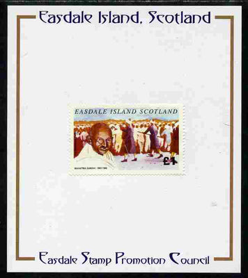 Easdale 1996 Gandhi £1 stamp of Gandhi & Civil Disobedience mounted on Publicity proof card issued by the Easdale Stamp Promotion Council