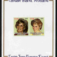 Easdale 2007 Princess Diana £1.50 #2 perf se-tenant pair mounted on Publicity proof card issued by the Easdale Stamp Promotion Council