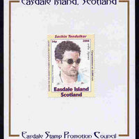 Easdale 2008 Sachin Tendulkar (cricketer) 36p (with sun glasses - white border) mounted on Publicity proof card issued by the Easdale Stamp Promotion Council