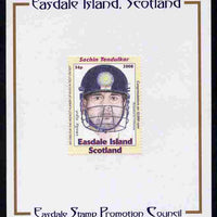 Easdale 2008 Sachin Tendulkar (cricketer) 36p (with helmet - white border) mounted on Publicity proof card issued by the Easdale Stamp Promotion Council