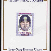 Easdale 2008 Sachin Tendulkar (cricketer) 36p (with helmet - blue border) mounted on Publicity proof card issued by the Easdale Stamp Promotion Council