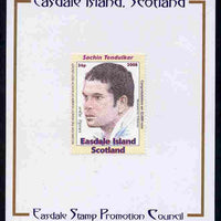 Easdale 2008 Sachin Tendulkar (cricketer) 36p (looking to left - white border) mounted on Publicity proof card issued by the Easdale Stamp Promotion Council