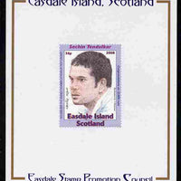 Easdale 2008 Sachin Tendulkar (cricketer) 36p (looking to left - blue border) mounted on Publicity proof card issued by the Easdale Stamp Promotion Council