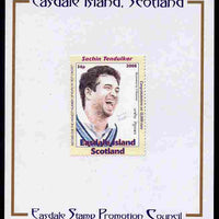 Easdale 2008 Sachin Tendulkar (cricketer) 36p (looking to right - white border) mounted on Publicity proof card issued by the Easdale Stamp Promotion Council