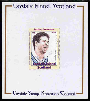 Easdale 2008 Sachin Tendulkar (cricketer) 36p (looking to right - white border) mounted on Publicity proof card issued by the Easdale Stamp Promotion Council