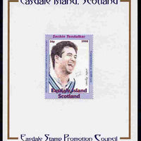 Easdale 2008 Sachin Tendulkar (cricketer) 36p (looking to right - blue border) mounted on Publicity proof card issued by the Easdale Stamp Promotion Council