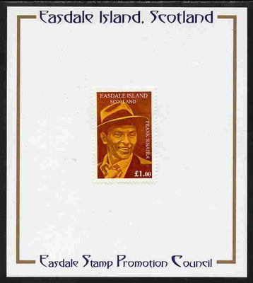 Easdale 1998 Frank Sinatra £1 value (brown background) mounted on Publicity proof card issued by the Easdale Stamp Promotion Council
