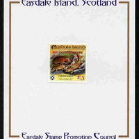 Easdale 1993 40th Anniversary of Coronation overprinted in red on Flora & Fauna perf £5 (Animals) mounted on Publicity proof card issued by the Easdale Stamp Promotion Council