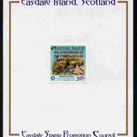 Easdale 1993 40th Anniversary of Coronation overprinted in black on Flora & Fauna perf 36p (Shell) mounted on Publicity proof card issued by the Easdale Stamp Promotion Council