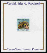 Easdale 1993 40th Anniversary of Coronation overprinted in black on Flora & Fauna perf 36p (Shell) mounted on Publicity proof card issued by the Easdale Stamp Promotion Council