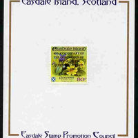 Easdale 1993 40th Anniversary of Coronation overprinted in black on Flora & Fauna perf 80p (Flowers) mounted on Publicity proof card issued by the Easdale Stamp Promotion Council