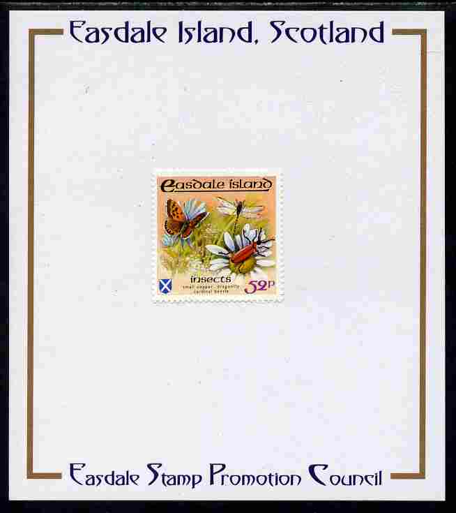 Easdale 1988 Flora & Fauna perf definitive 52p (Butterfly & Insects) mounted on Publicity proof card issued by the Easdale Stamp Promotion Council