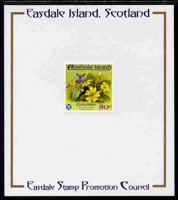 Easdale 1988 Flora & Fauna perf definitive 80p (Flowers) mounted on Publicity proof card issued by the Easdale Stamp Promotion Council