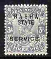 Indian States - Nabha 1913 Official KG5 3p grey overprinted SERVICE unmounted mint SG O39