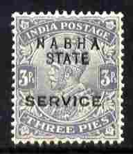 Indian States - Nabha 1913 Official KG5 3p grey overprinted SERVICE unmounted mint SG O39