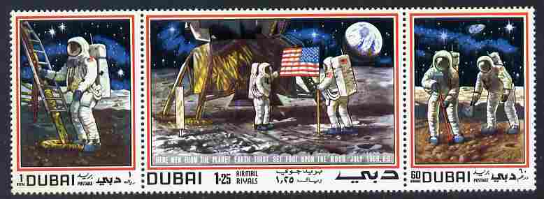 Dubai 1969 Man on the Moon se-tenant strip of 3 unmounted mint SG 346a