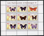Ivory Coast 2009 Butterflies of Africa #2 perf sheetlet containing 9 values unmounted mint