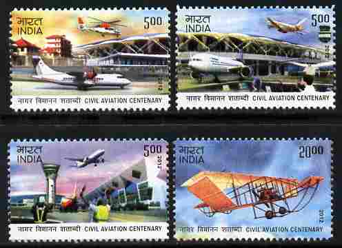 India 2012 100 Years of Civil Aviation perf set of 4 unmounted mint