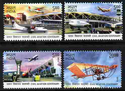 India 2012 100 Years of Civil Aviation perf set of 4 unmounted mint
