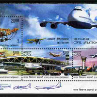 India 2012 100 Years of Civil Aviation perf m/sheet unmounted mint