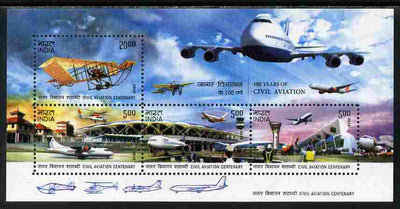 India 2012 100 Years of Civil Aviation perf m/sheet unmounted mint