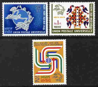 India 1974 Centenary of UPU perf set of 3 unmounted mint, SG 740-42
