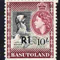 Basutoland 1961 Decimal Surcharge 1R on 10s type III (Mohair) unmounted mint SG 68b